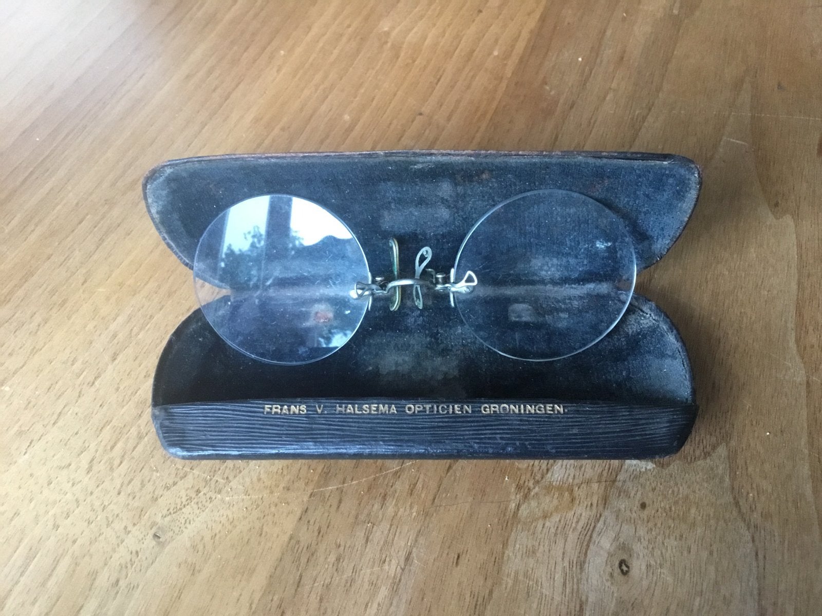 Antieke knijpbril Frans v.Halsema Opticien Groningen, Ophalen of Verzenden