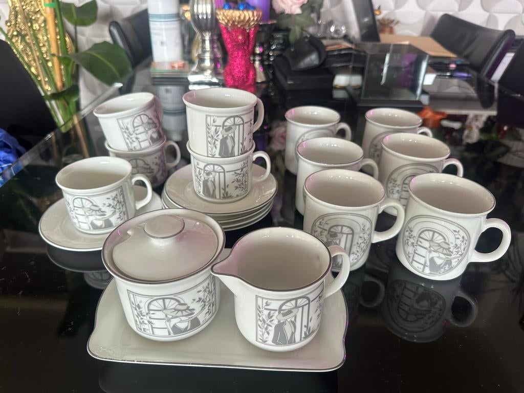 Douwe Egberts Monaco servies, jaren 80, Ophalen, Gebruikt, Overige stijlen, Kop(pen) en/of Schotel(s)
