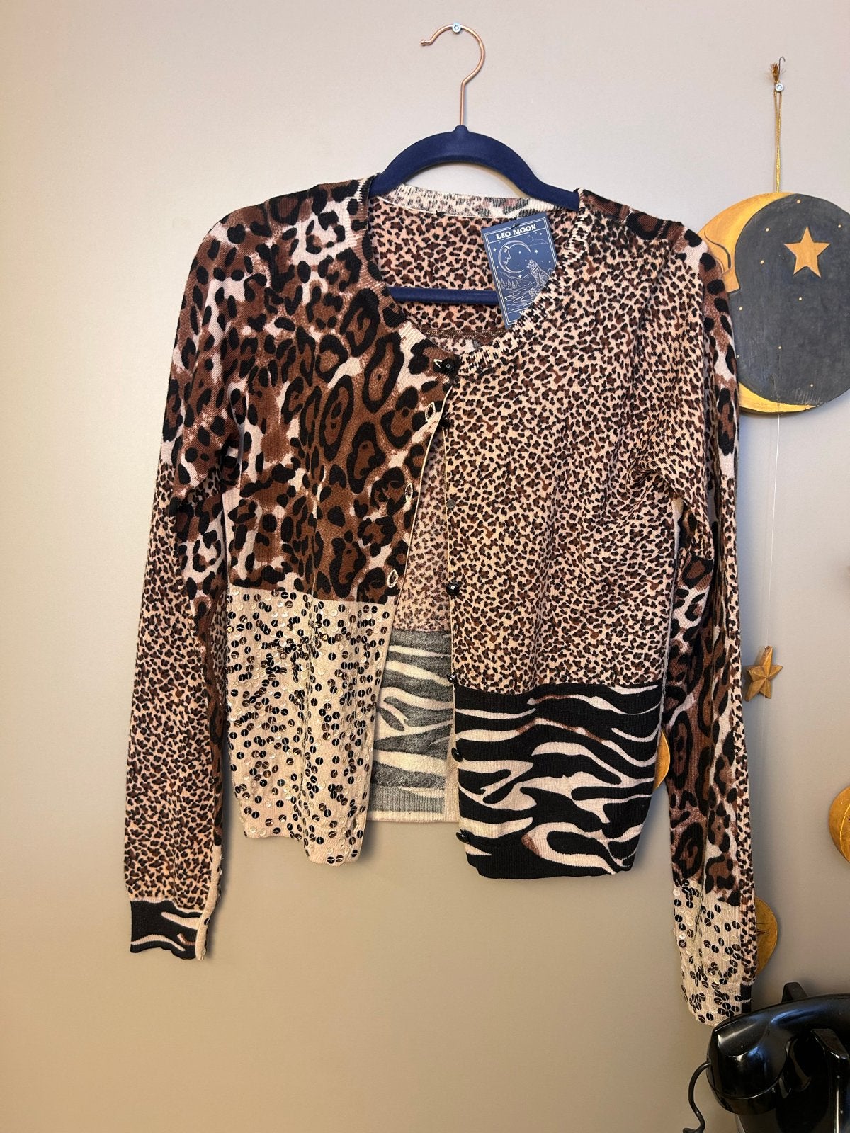Vintage y2k Leopard & Zebra Print Cardigan met Pailletten, Ophalen of Verzenden, Zo goed als nieuw, Maat 36 (S), Bruin