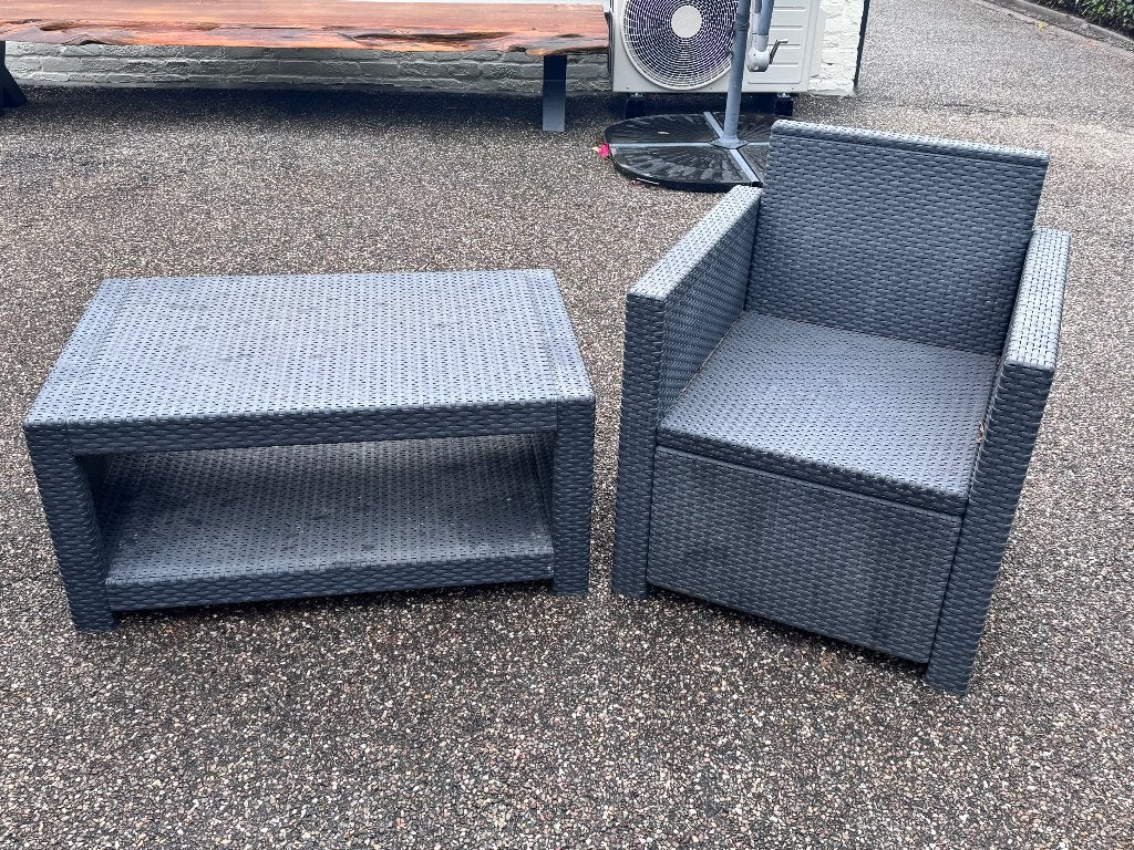 Allibert fauteuil met salontafel, Tuin en Terras, Tuinsets en Loungesets, Ophalen, Gebruikt, Kunststof, 2 zitplaatsen