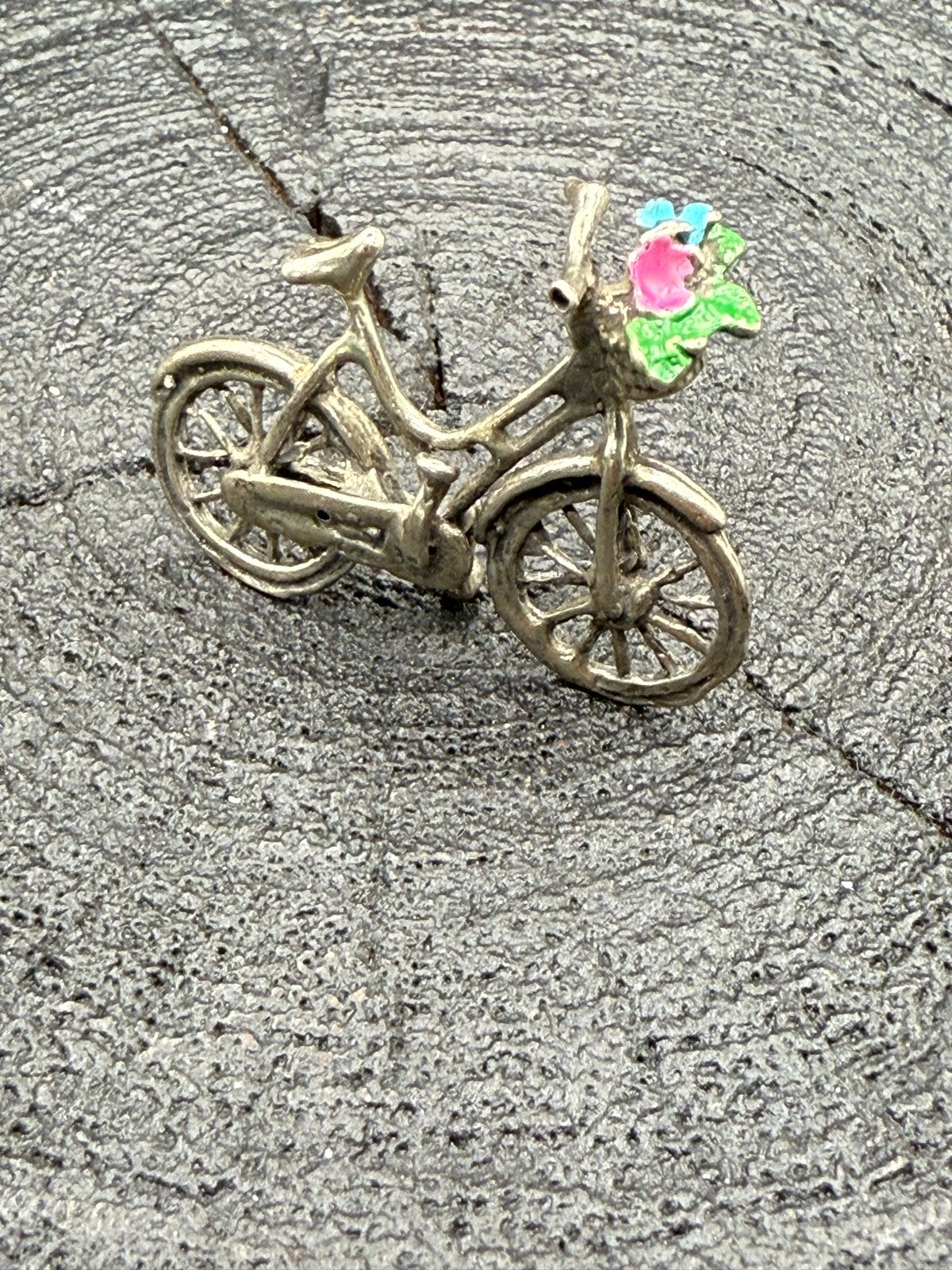 Zilveren Miniatuur Damesfiets met Bloemenmandje (800), Antiek en Kunst, Verzenden, Zilver