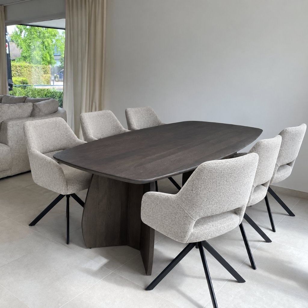 Draaibare Eetkamerstoelen Set van 6 | NIEUW OUTLET!, Nieuwe Moderne Stoelen Grijze Stof Draaibaar, Nieuw, Ophalen of Verzenden