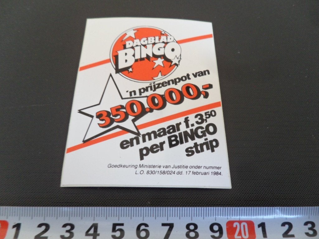 sticker dagblad bingo 'n prijzenpot van 350.000,-, Ophalen, Zo goed als nieuw