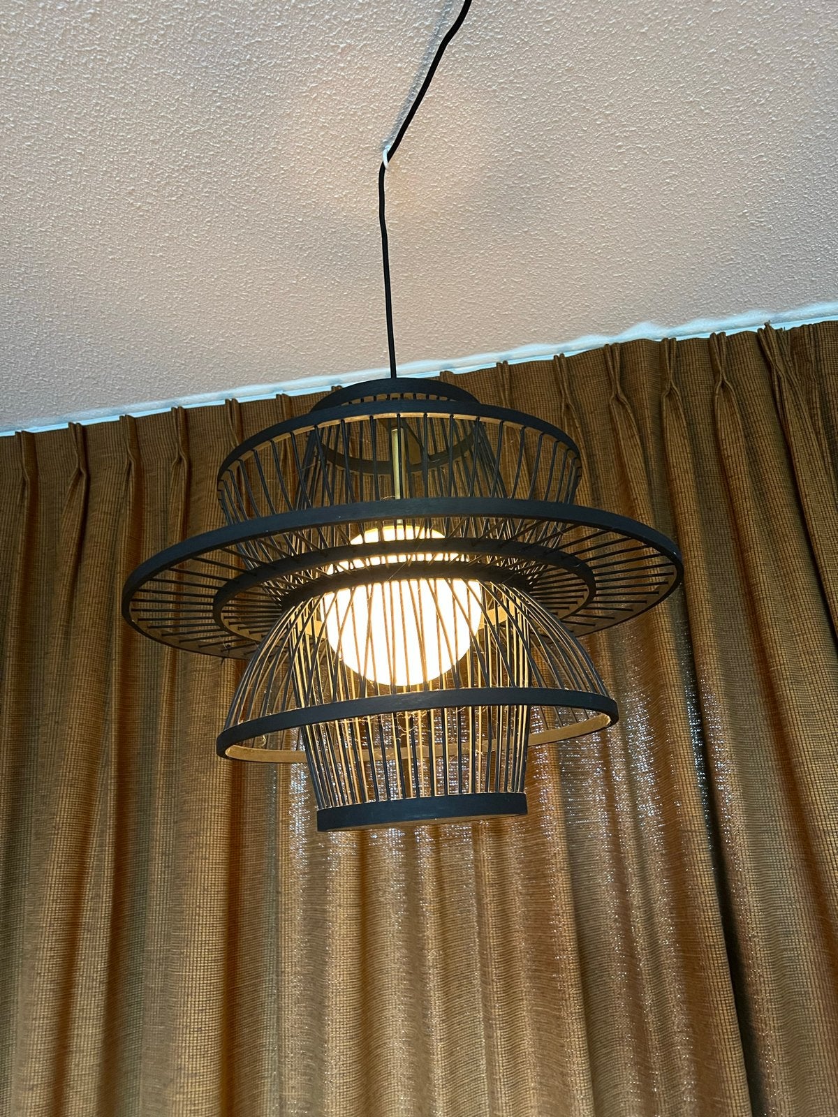 3x Coco Maison Bali hanglampen - Zwart, zo goed als nieuw, Ophalen, Zo goed als nieuw, Natuurlijk materiaal, E27 (groot)