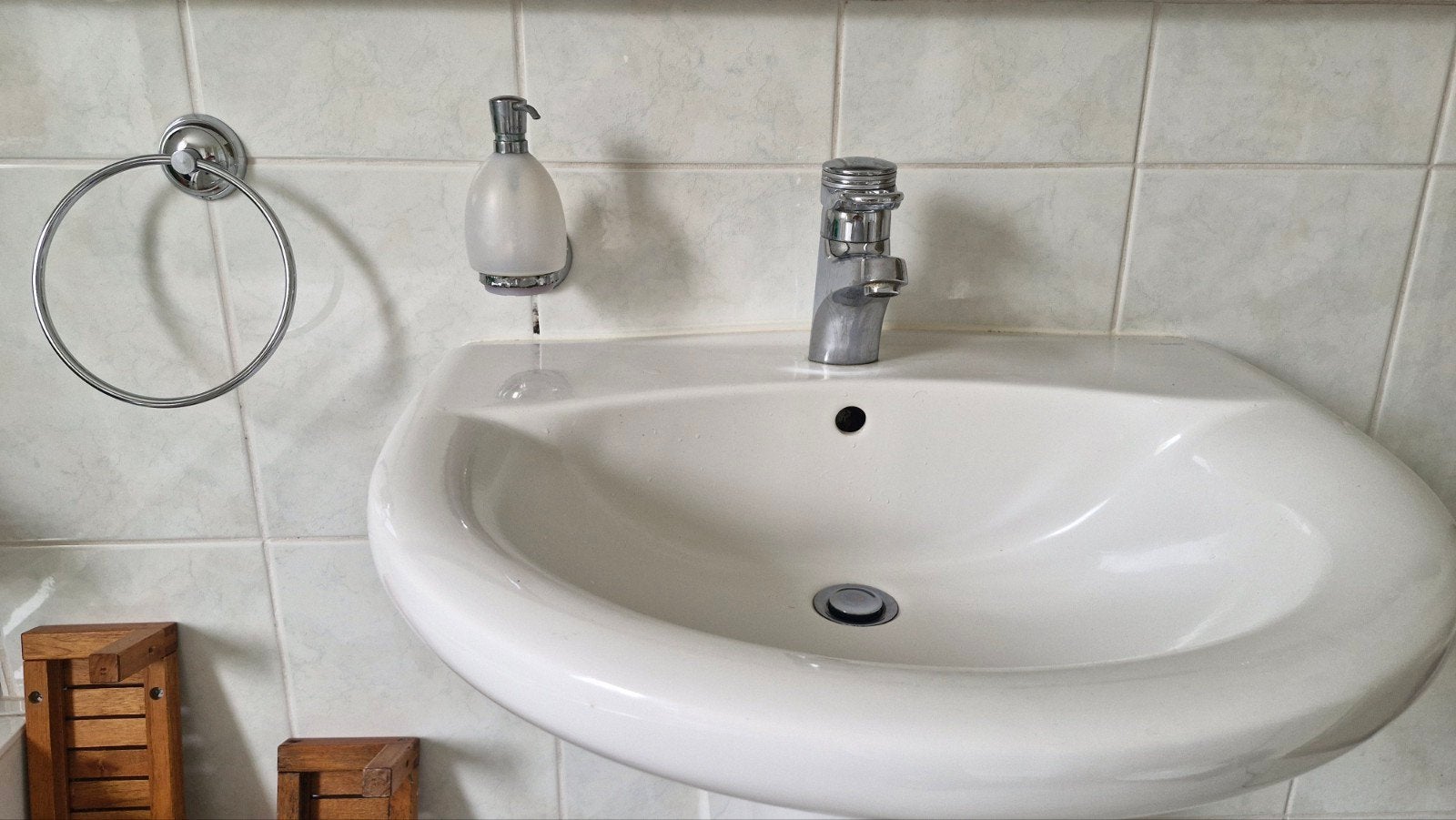 Sphinx wastafel met zuil en Grohe kraan, Ophalen, Gebruikt, Chroom, Wastafel