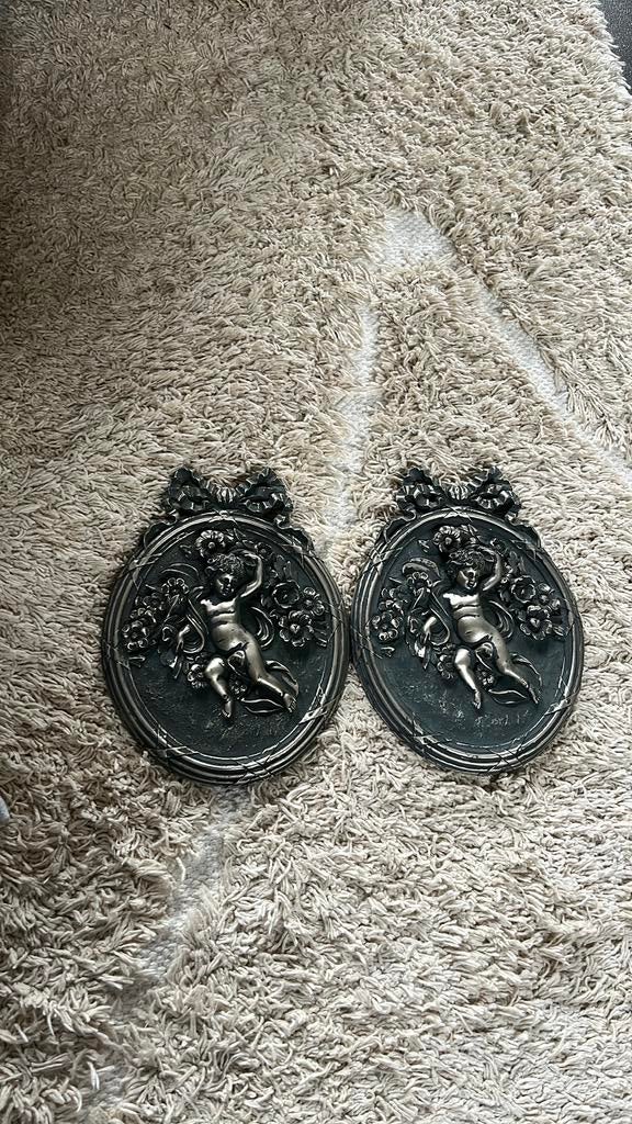 Set wandplaquettes met engel / cherub – barok stijl, ., Ophalen of Verzenden, Zo goed als nieuw, .