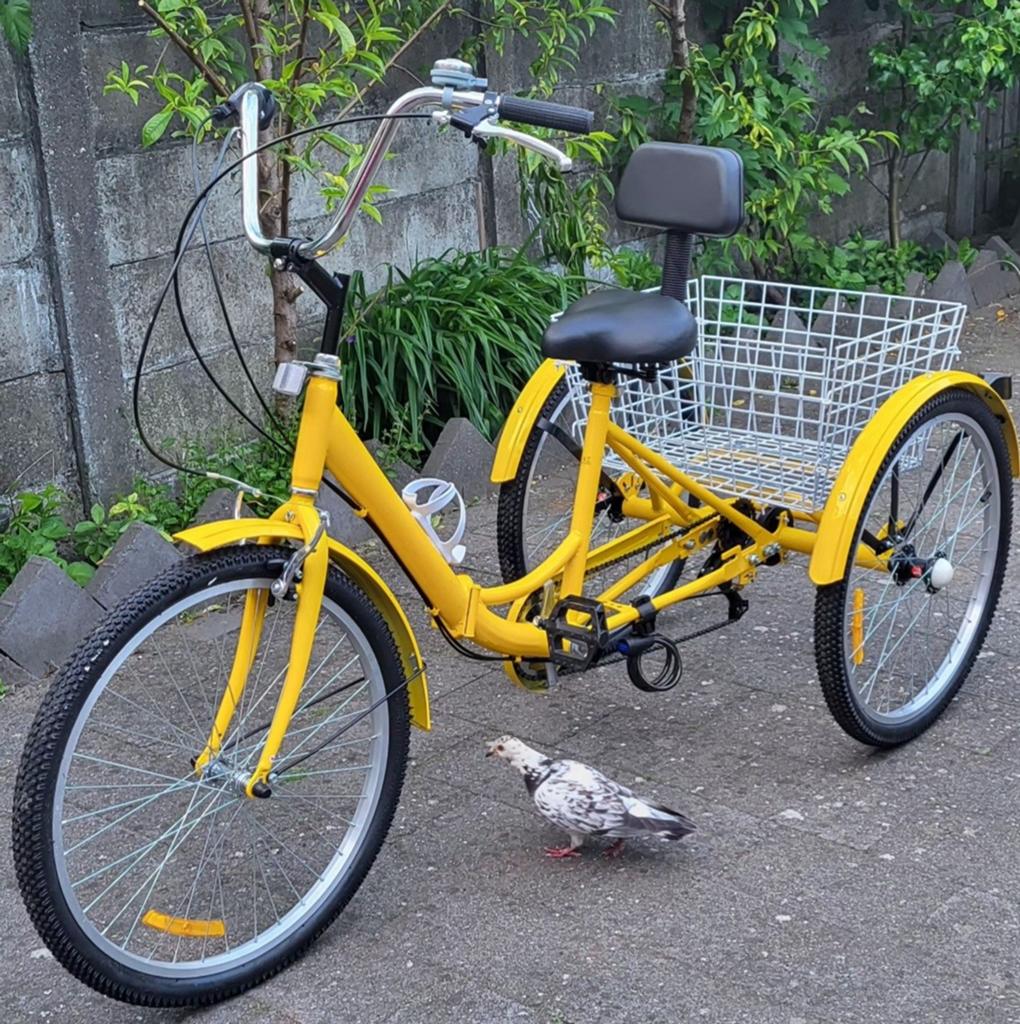 Gele driewieler met mand - Comfortabel en stabiel, Fietsen en Brommers, Fietsen | Driewielers, Ophalen, Verstelbare zitting, Zo goed als nieuw