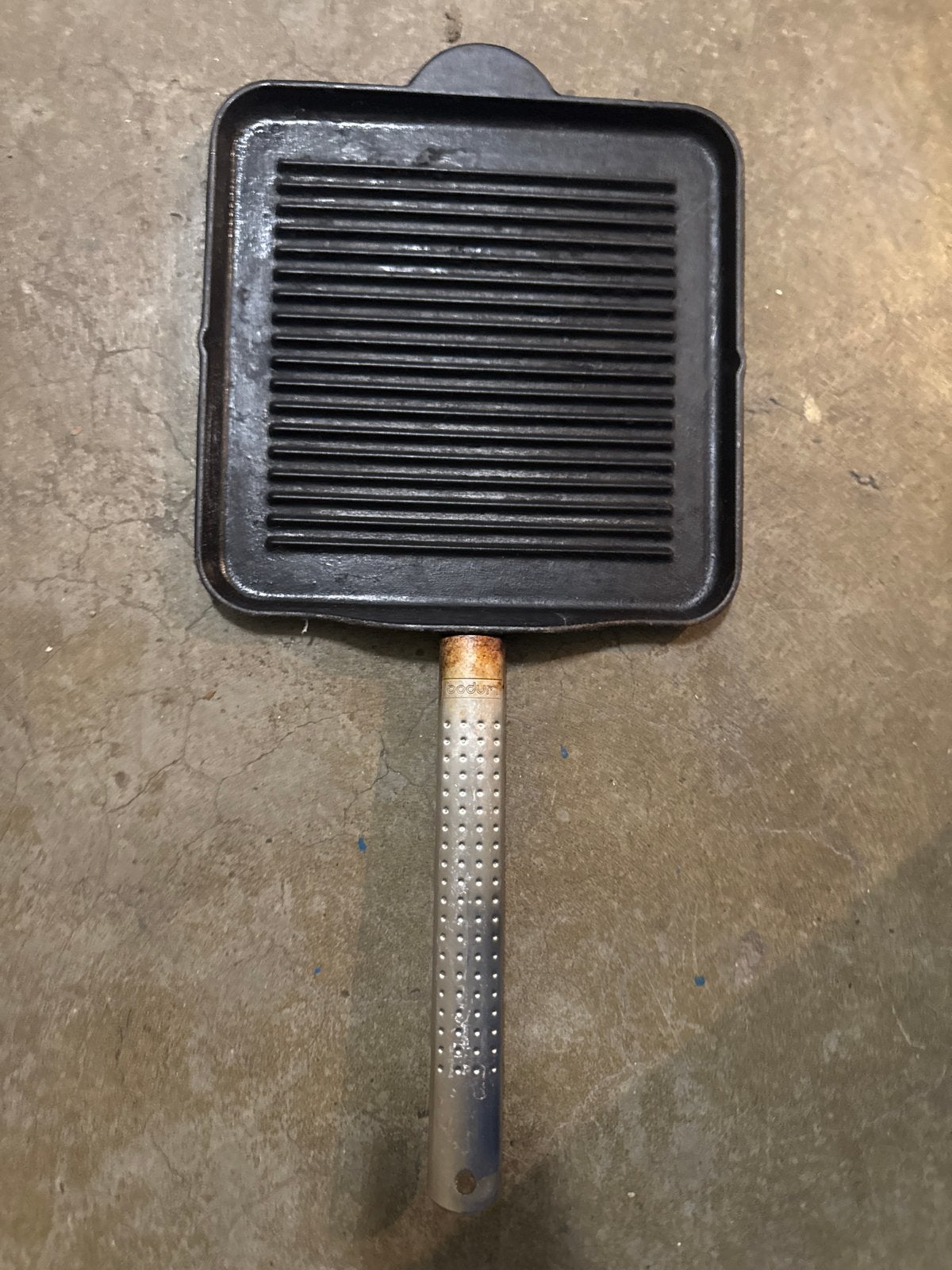 Bodum Gietijzeren Grillpan - Gebruikt, Koekenpan, Gebruikt, Gietijzer, Ophalen of Verzenden