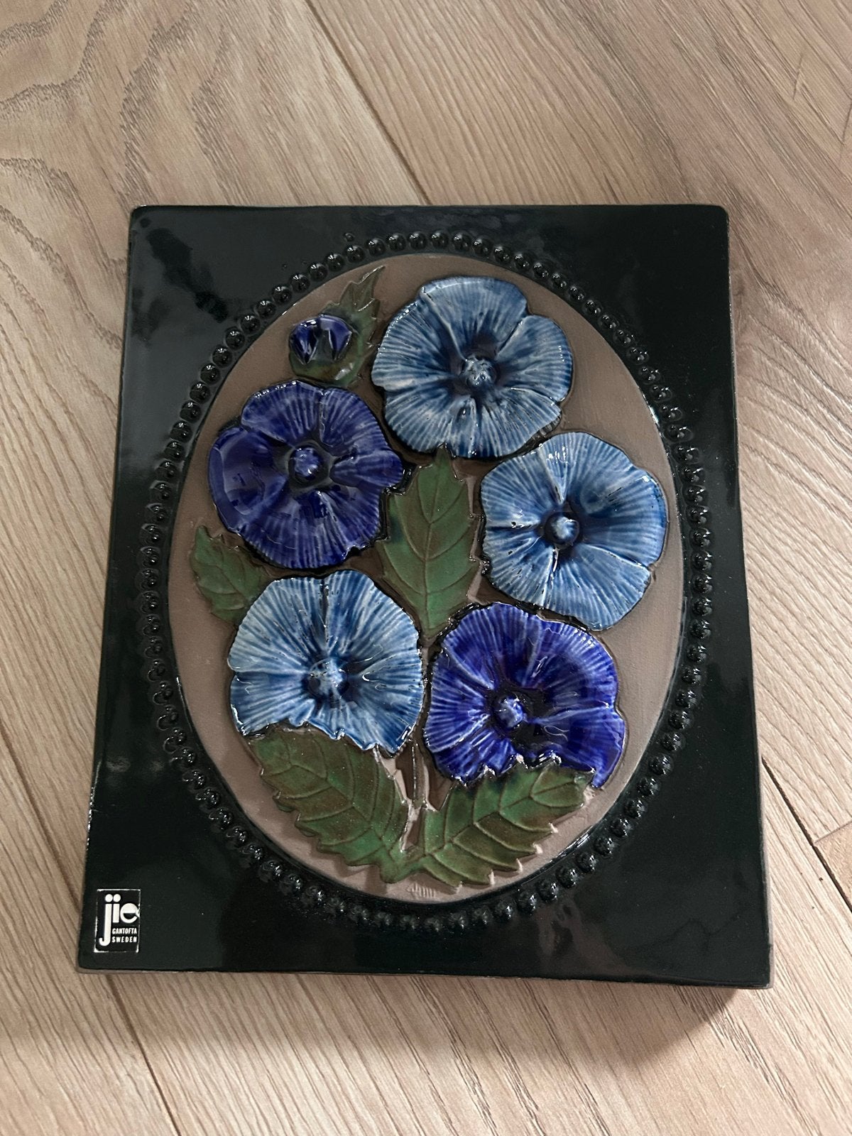 Vintage JIE Gantofta wandplaquette - Blauwe bloemen, Ophalen of Verzenden