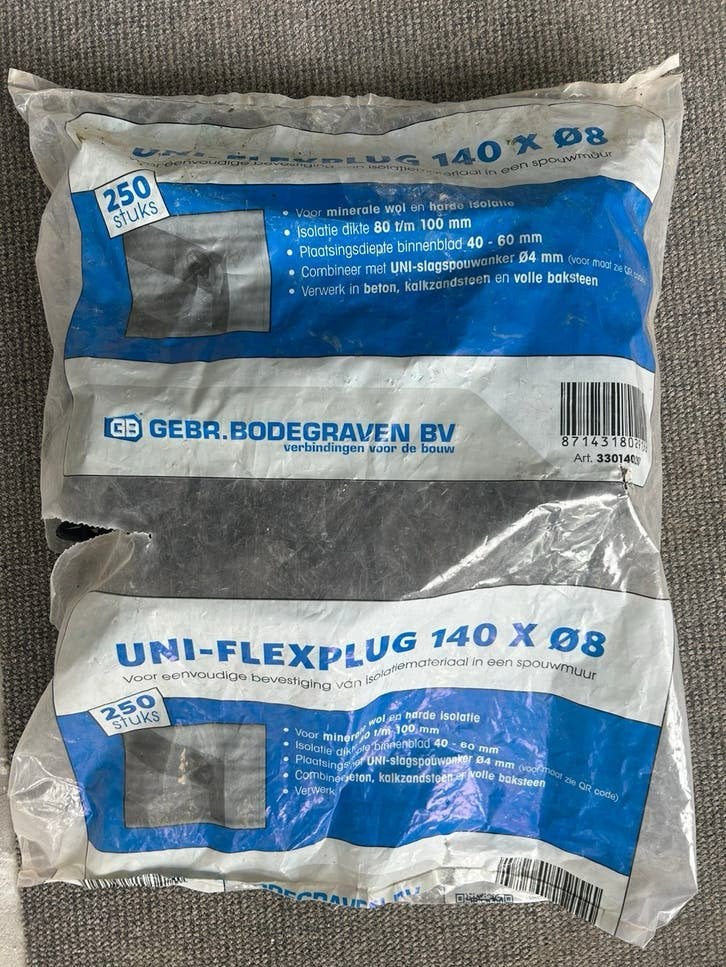 110 stuks Uni-Flexplug 140xQ8 voor spouwmuurisolatie, Ophalen, Nieuw, 100 tot 250 mm, Pluggen