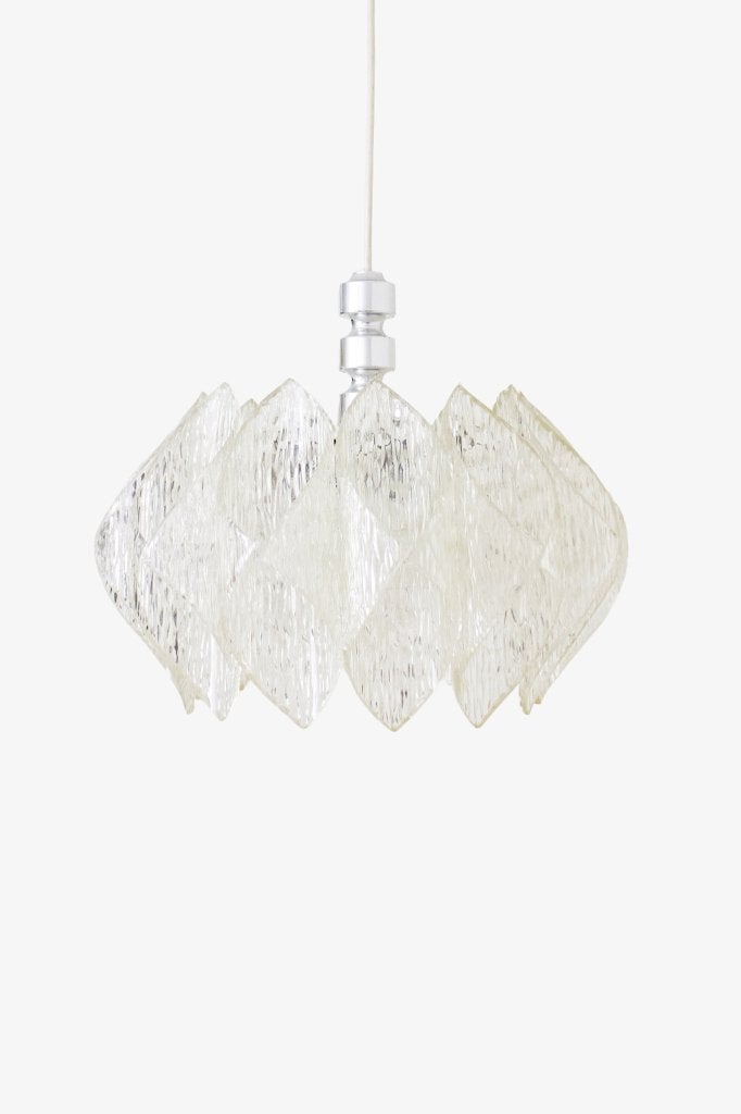70’s Marbach Leuchten ‘ijsglas’ acryl hanglamp verchroomd, Ophalen, Gebruikt, ME Marbach Leuchten, Glas