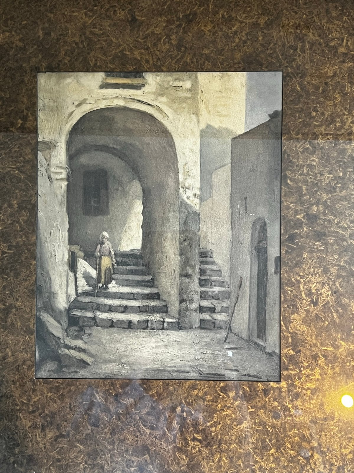 Lithografie in beperkte oplage: Figuur op trap in steeg, Antiek en Kunst, Gelimiteerde oplage, Ophalen of Verzenden, Portret en Figuren
