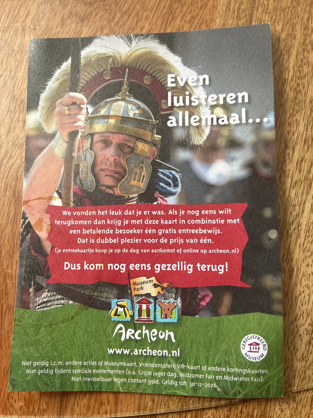 Vrij kaartje archeon, Eén persoon, Ticket of Toegangskaart
