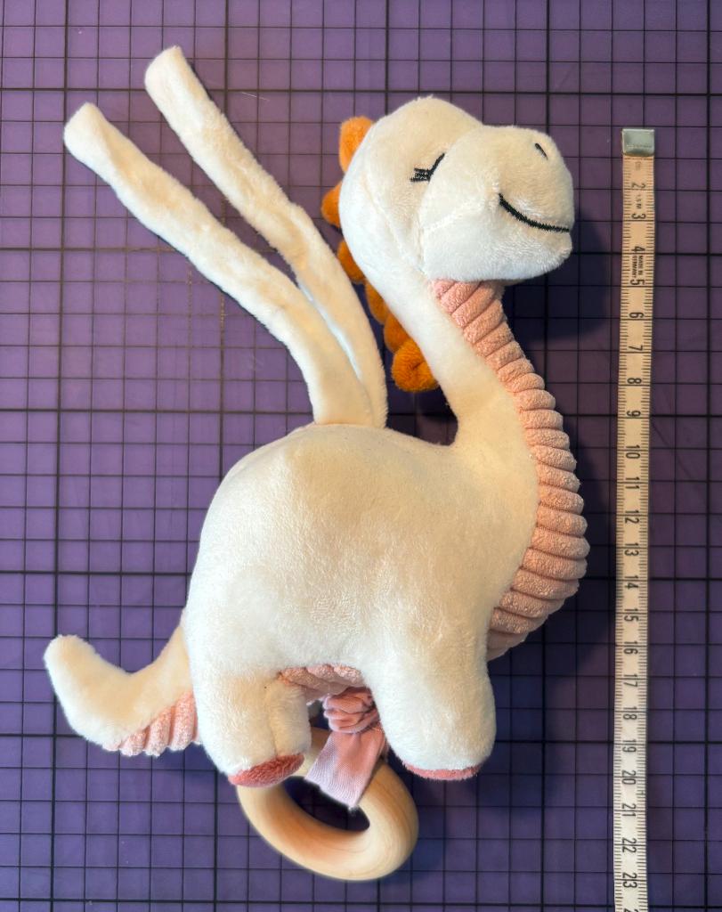 Leuk pluche dino speeldoosje roze/wit (als nieuw), Met geluid, Zo goed als nieuw, Meerkleurig, Klein (minder dan 20 cm)