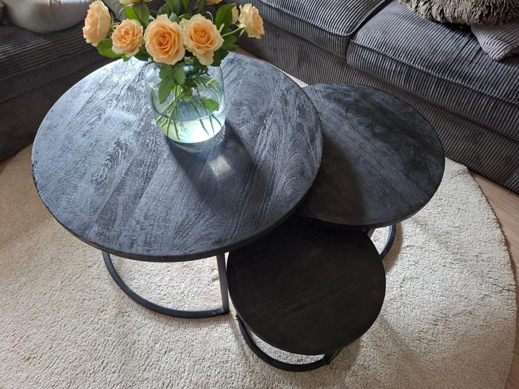 Mango houten salontafel set, 50 tot 100 cm, Rond, Zo goed als nieuw, Minder dan 50 cm