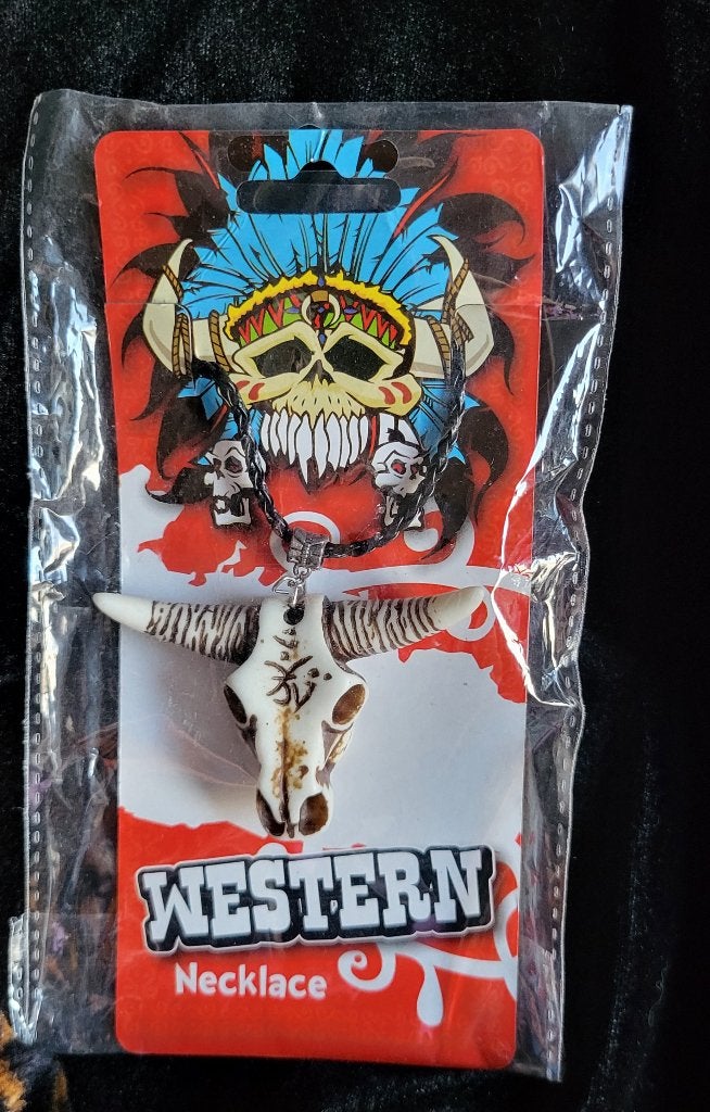 Leuke Western ketting met tribul stierenkop schedel hanger, Ophalen, Wit, Nieuw, Overige materialen