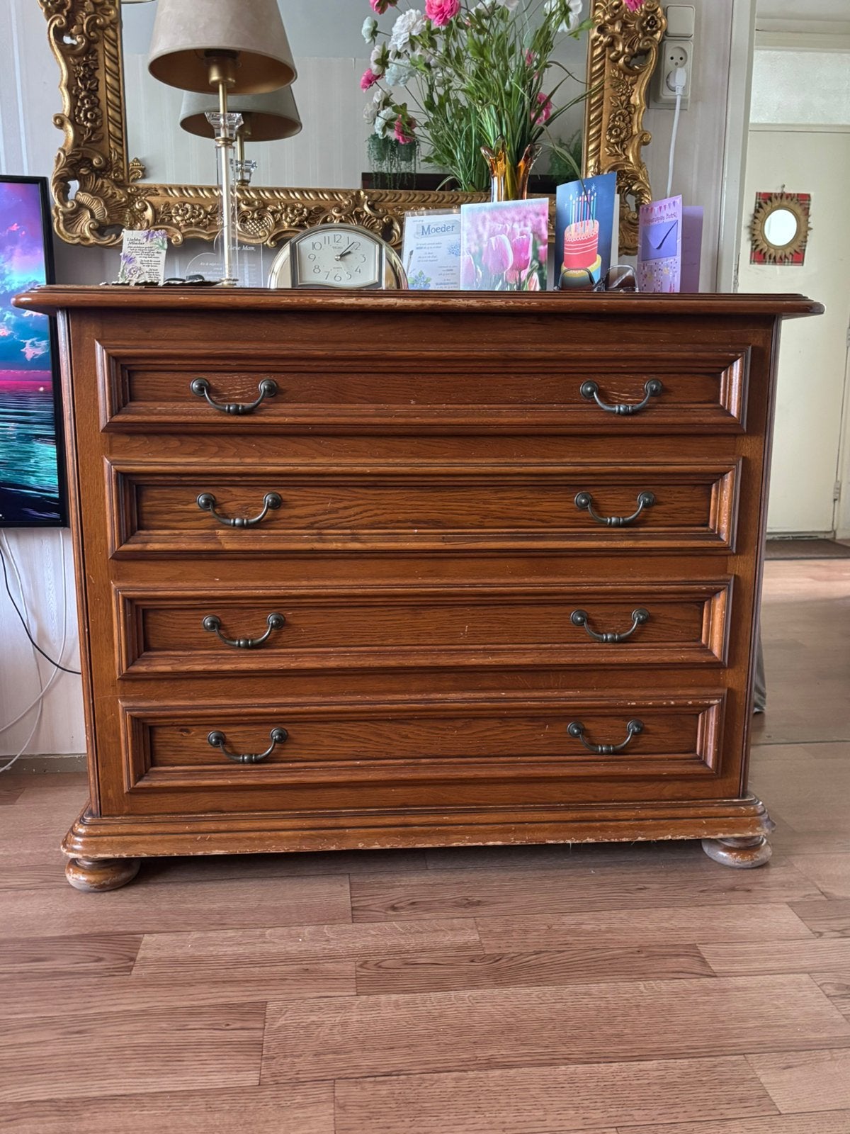 Massief eiken commode/ladekast, Huis en Inrichting, Kasten | Ladekasten, Ophalen, Gebruikt, 100 tot 150 cm, Eikenhout