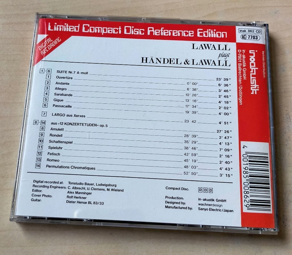 Lawall Plays Handel & Lawall CD 1986 Japan/EU, Ophalen of Verzenden, Classicisme, Zo goed als nieuw, Overige typen