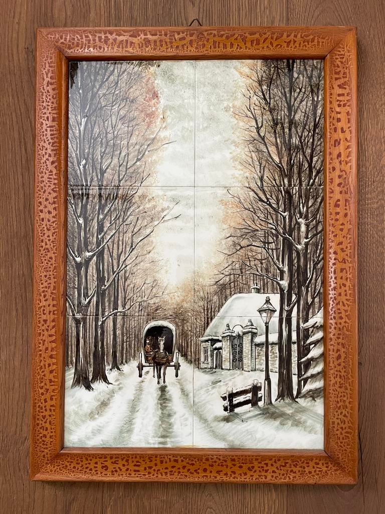Tegeltableau Winterlandschap met Koets, Ophalen of Verzenden