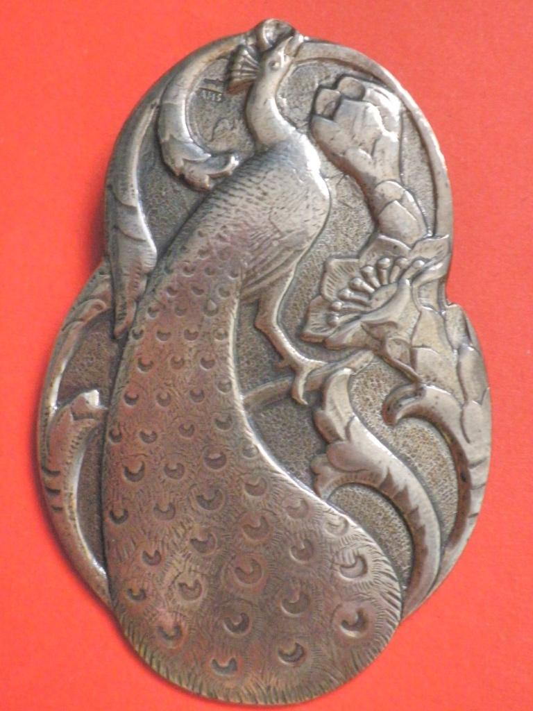 Mooie Grote Zilveren Jugendstill Broche - Pauw, Verzenden, Zilver, Broche