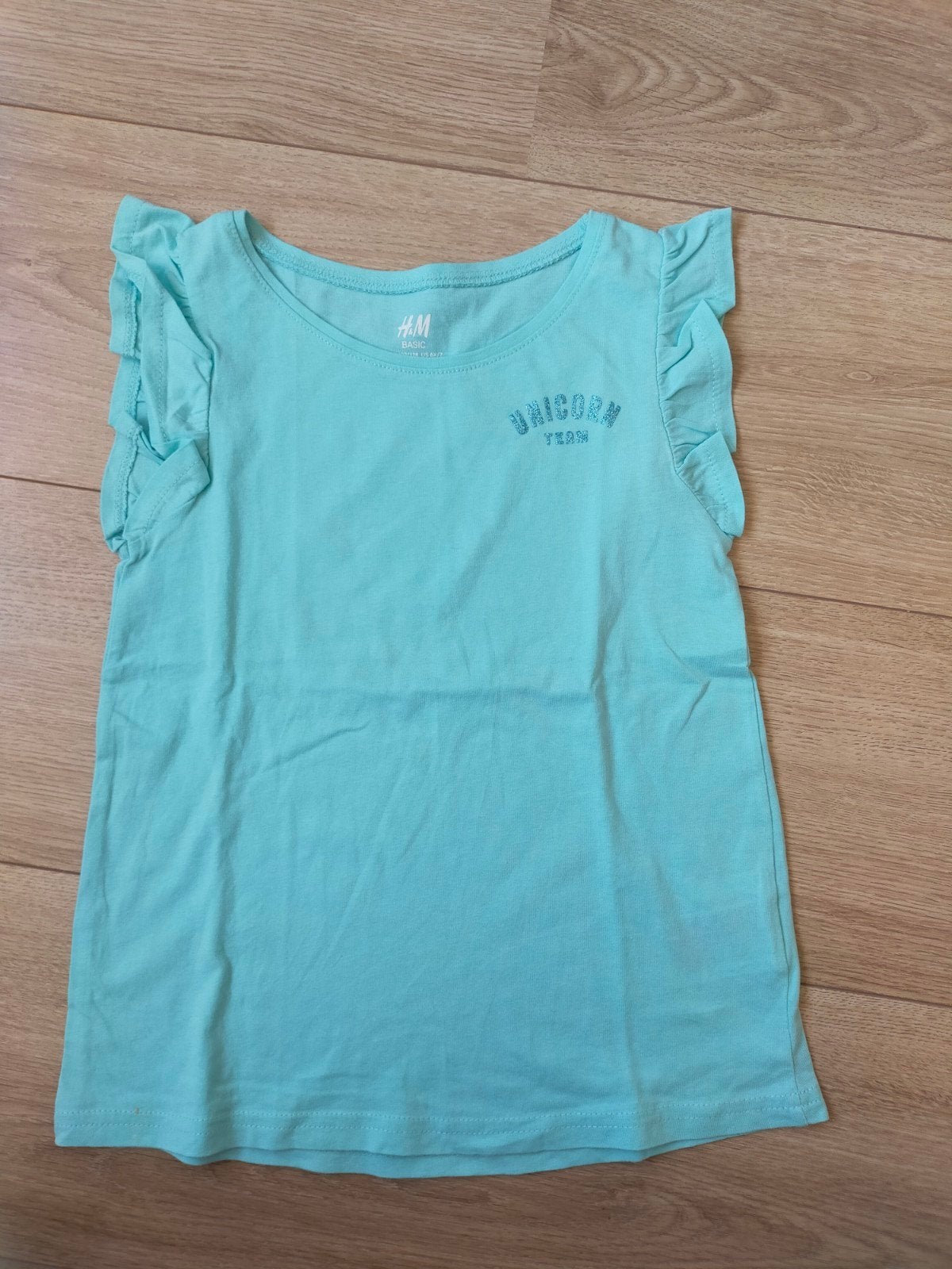 Nieuw! Schattig mint shirt Unicorn Team van H&M! Mt 122/128, Meisje, H&M, Nieuw, Ophalen of Verzenden
