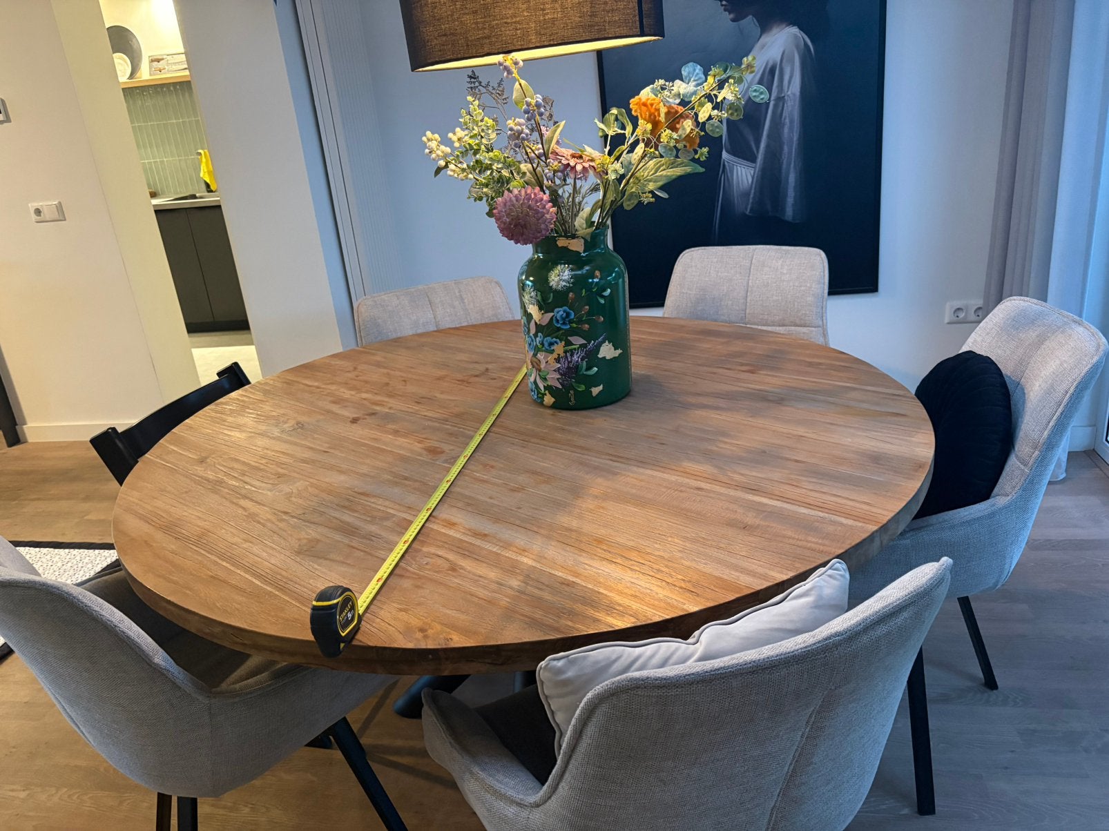 Teak houten tafel, Ophalen, Zo goed als nieuw, Rond, 100 tot 150 cm