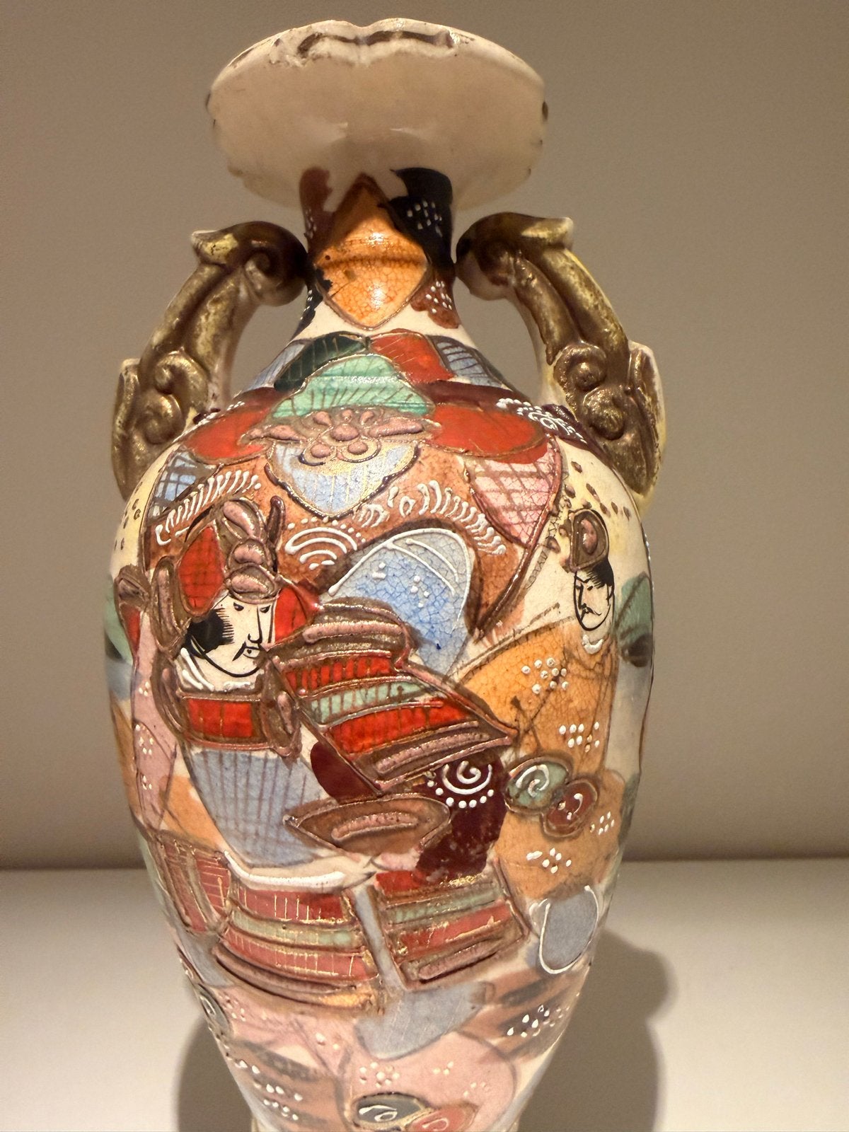 Antieke Satsuma Vaas met Samurai Scène, Ophalen of Verzenden