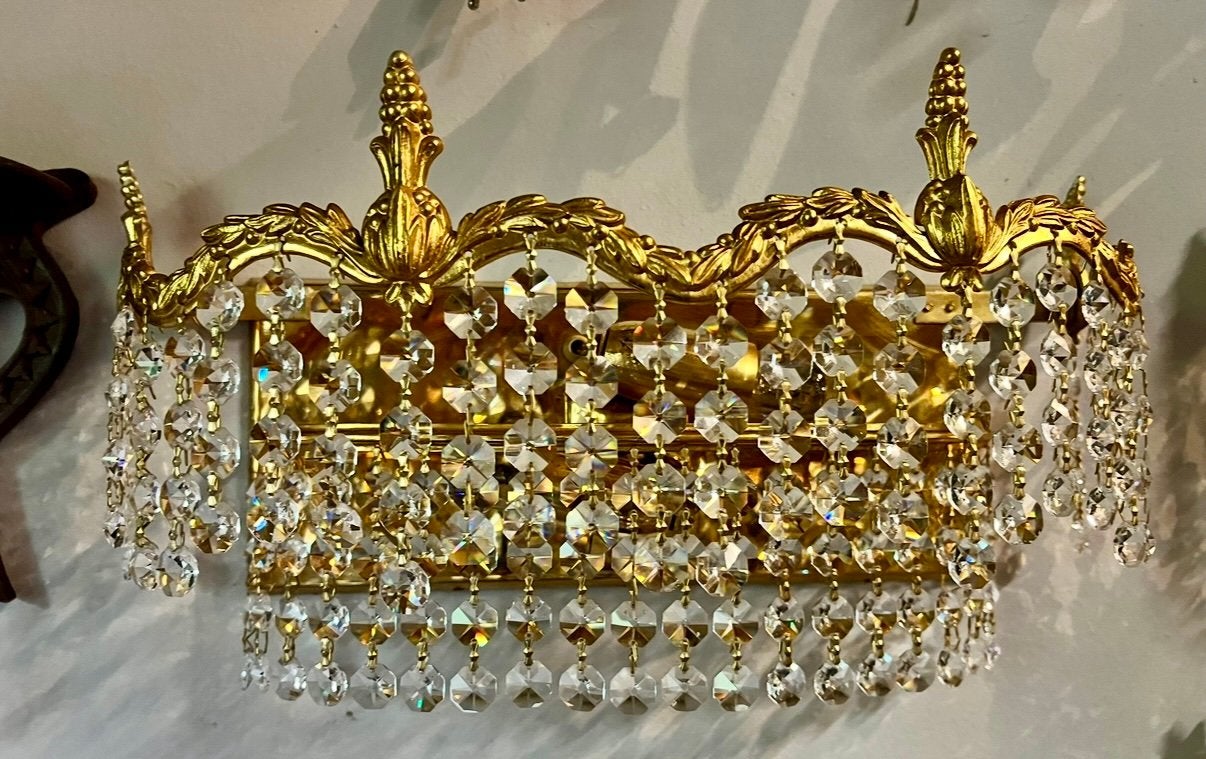 Vintage swarovski wandlamp 36 cm breed !!!, Ophalen of Verzenden, Zo goed als nieuw, Wandlamp, Goud