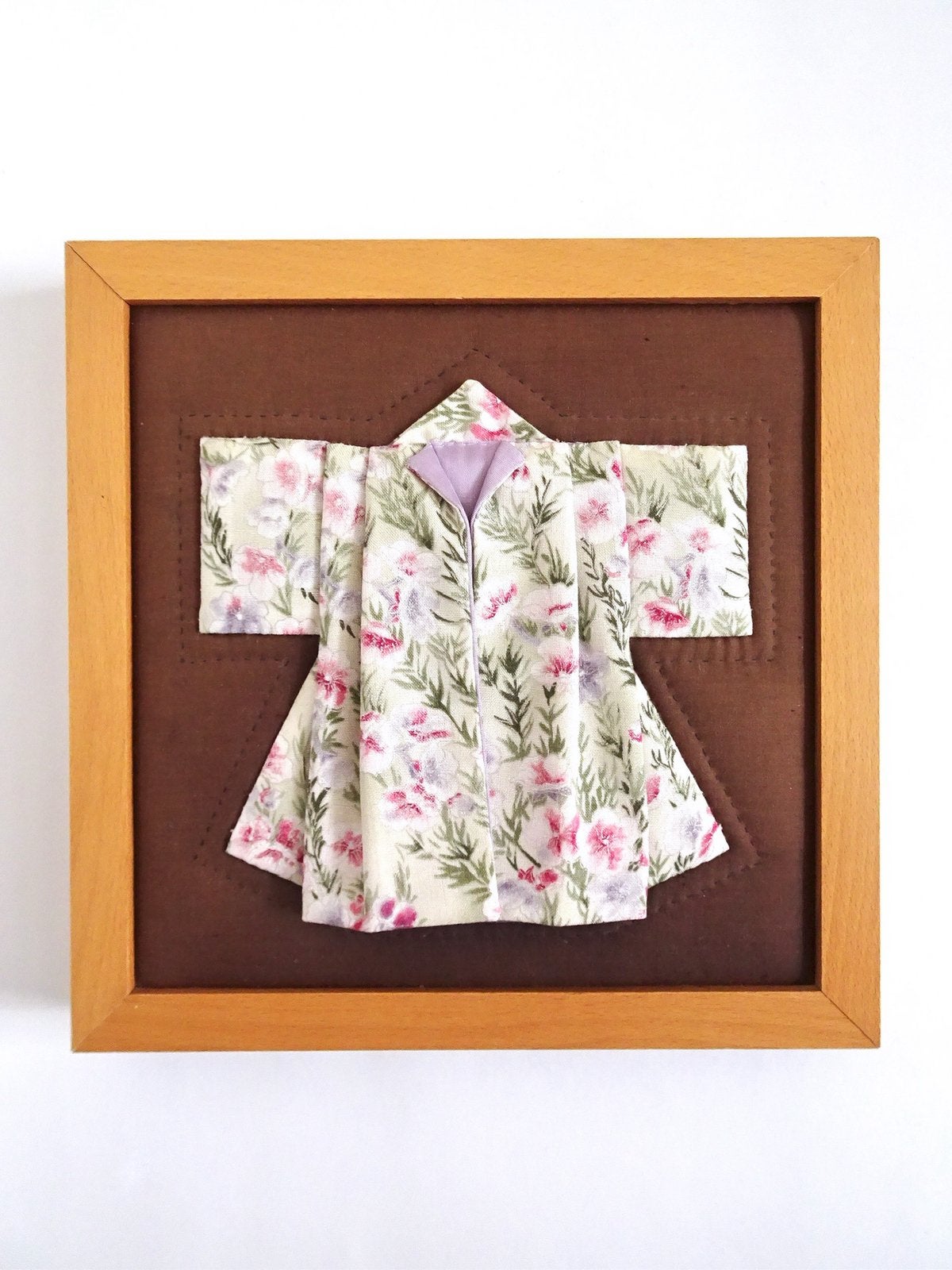 Vintage kimono lijst hout katoen bruin paars japan origami, Oosters, Verzenden, Meerkleurig, Textiel