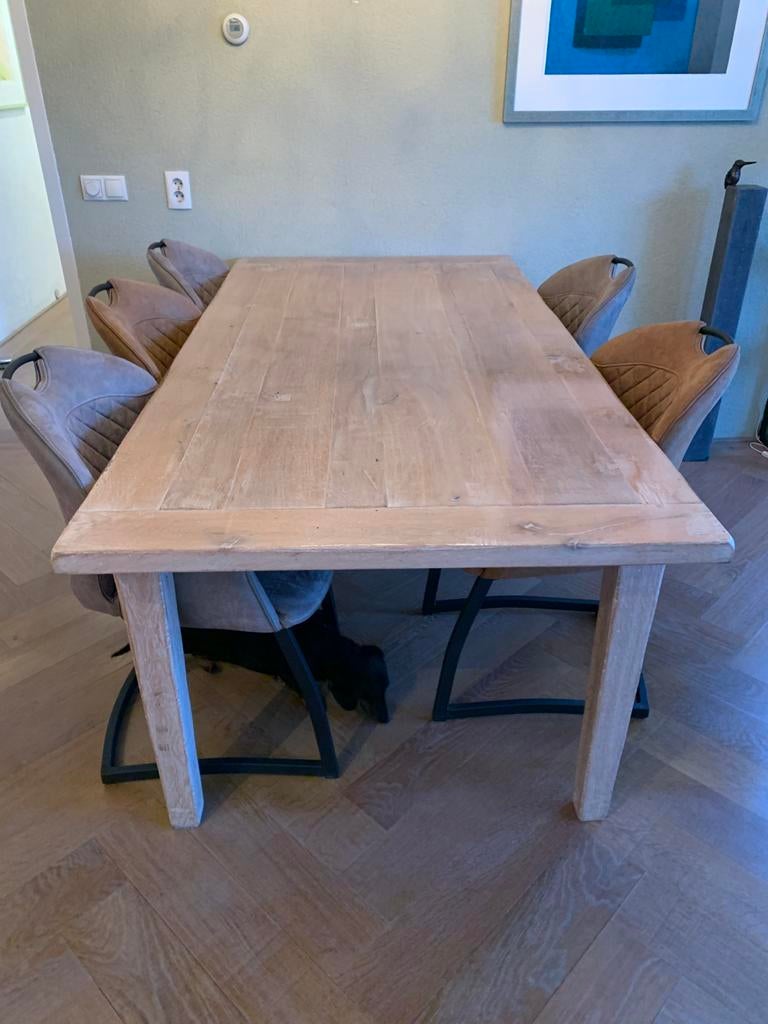 Massief houten tafel en 5 stoelen, Huis en Inrichting, Tafels | Eettafels, Zo goed als nieuw, 50 tot 100 cm, 200 cm of meer, Rechthoekig