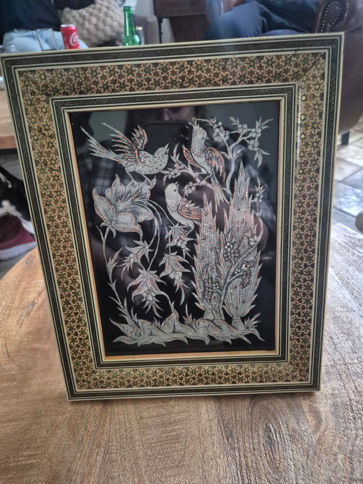 Prachtig ingelijst Perzisch kunstwerk met vogels, Ophalen of Verzenden