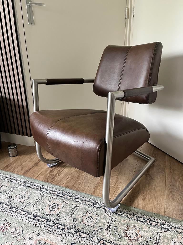 2 Xooon fauteuils leer met RVS - Zo goed als nieuw, Ophalen, Zo goed als nieuw, Leer, 75 tot 100 cm