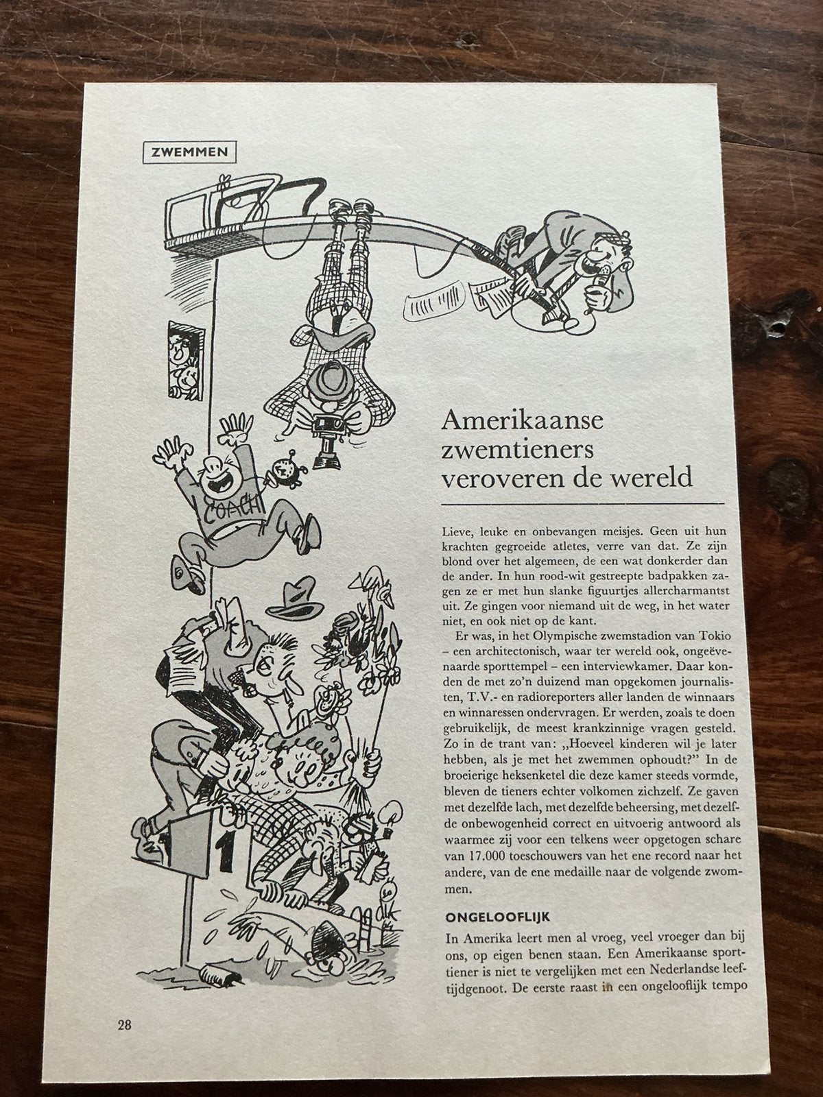 Zwemmen karikatuur Dik Bruynesteyn, Verzenden, Knipsel(s)
