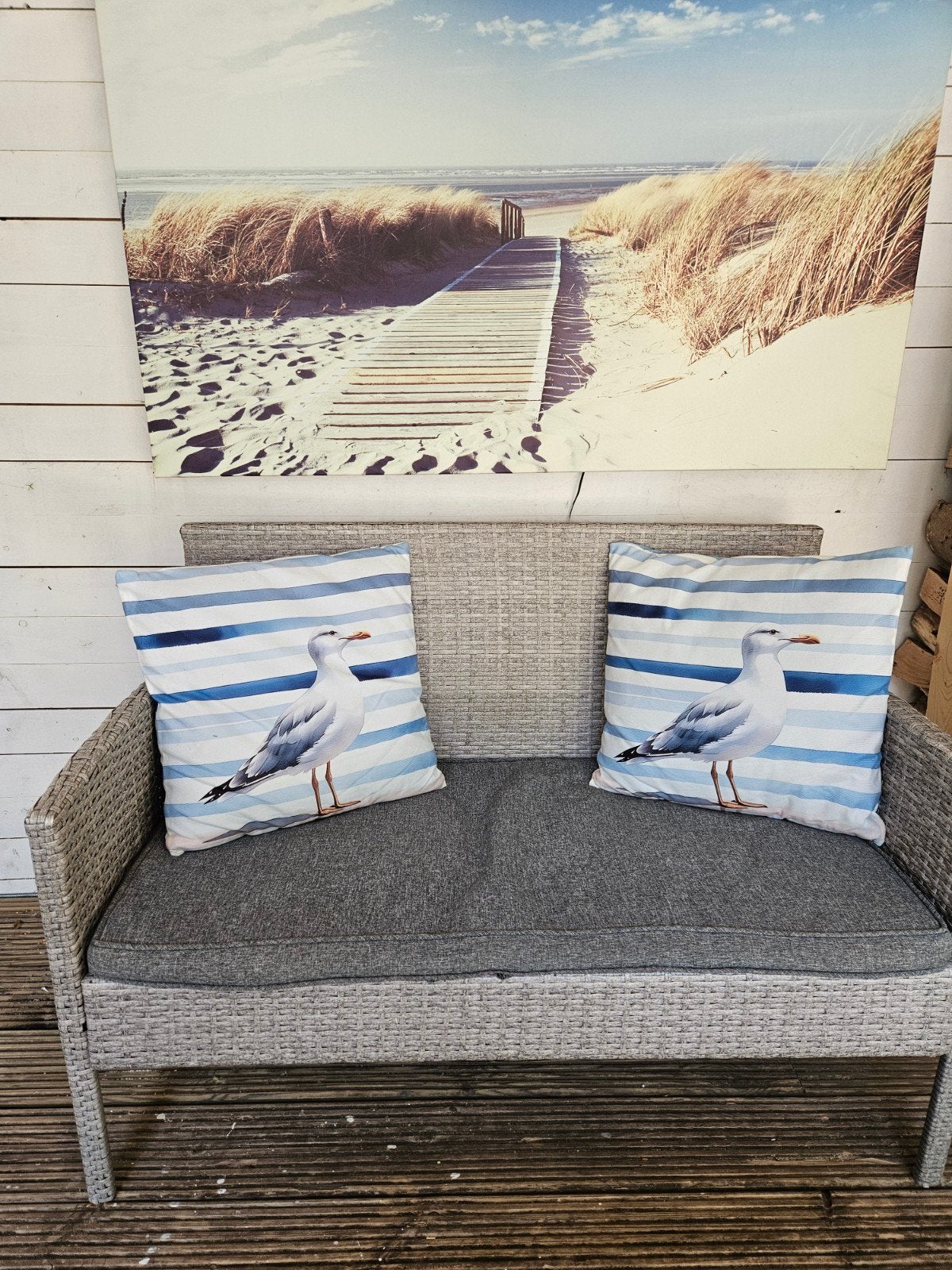 grijze wicker tuin bank en tafel , als nieuw!, Ophalen, Zo goed als nieuw, Wicker, Bank