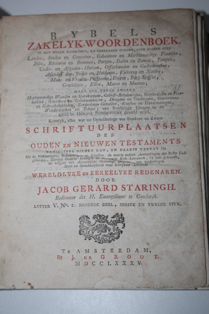 Staringh - Bybels Zakelyk Woordenboek, letter V nr. 2 (1785), Ophalen of Verzenden