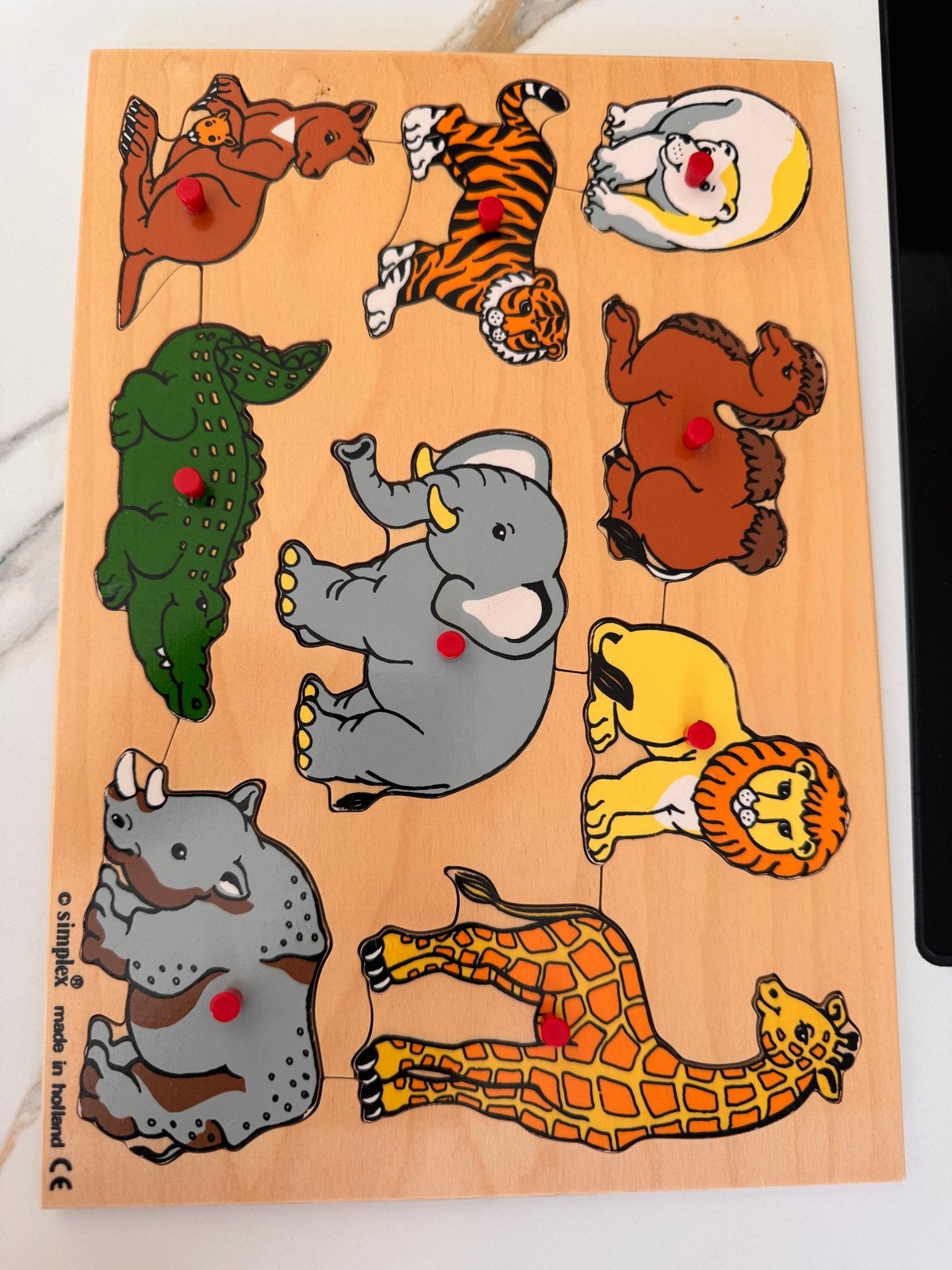 Houten Dieren Puzzel met Knoppen - Simplex, Ophalen, Gebruikt, 10 tot 50 stukjes, Van hout