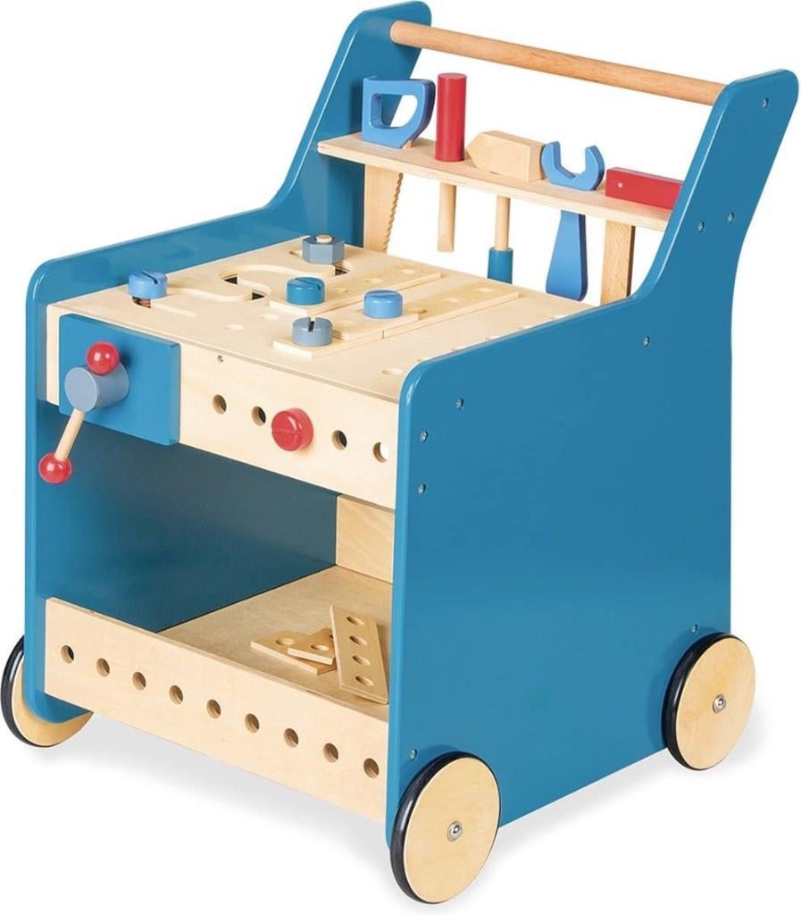 Houten Pinolino Kalle loopkar gereedschapswagen nieuw, Ophalen of Verzenden, Nieuw, Duw- of Trekspeelgoed