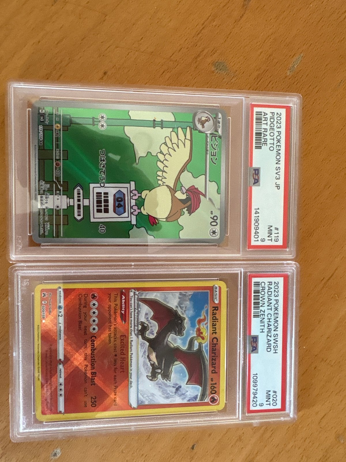 PSA 9 Pidgeotto Art Rare & Radiant Charizard Pokémon kaarten, Ophalen of Verzenden, Zo goed als nieuw, Meerdere kaarten