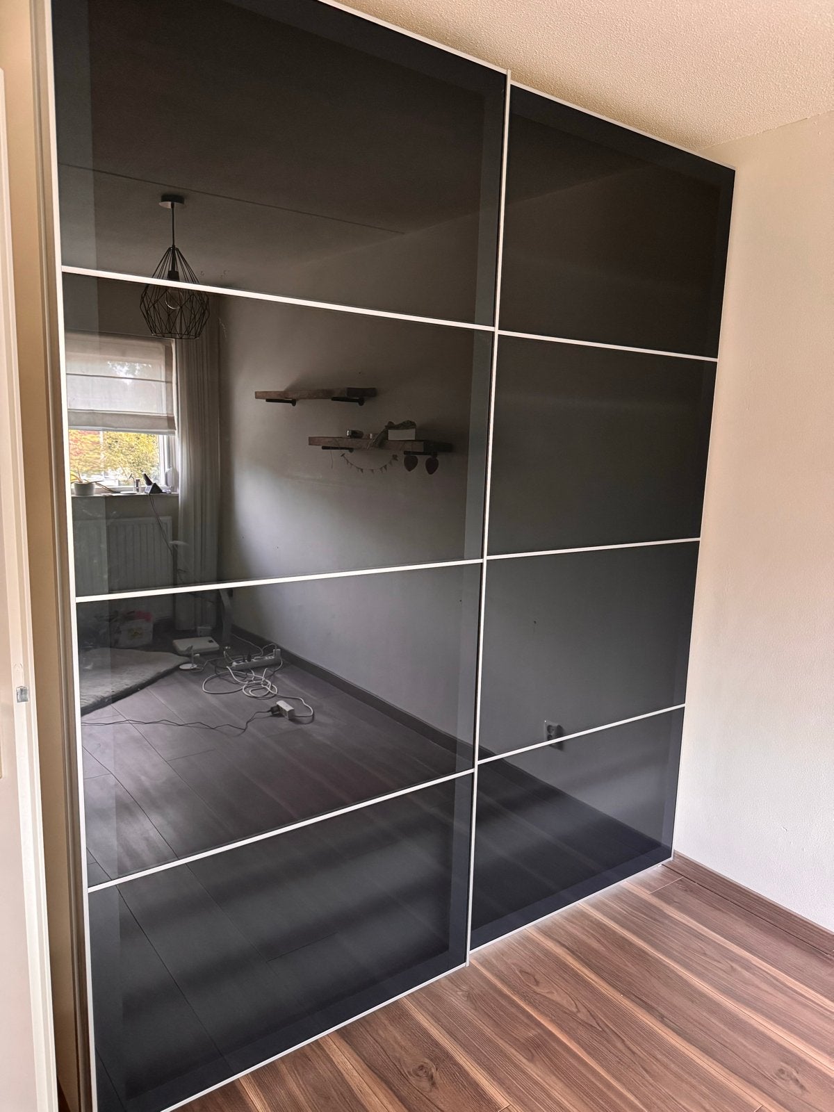 Schuifdeuren Pax kast - Zwart spiegelend met alu lijst, Ophalen, Gebruikt, 200 cm of meer, 50 tot 100 cm