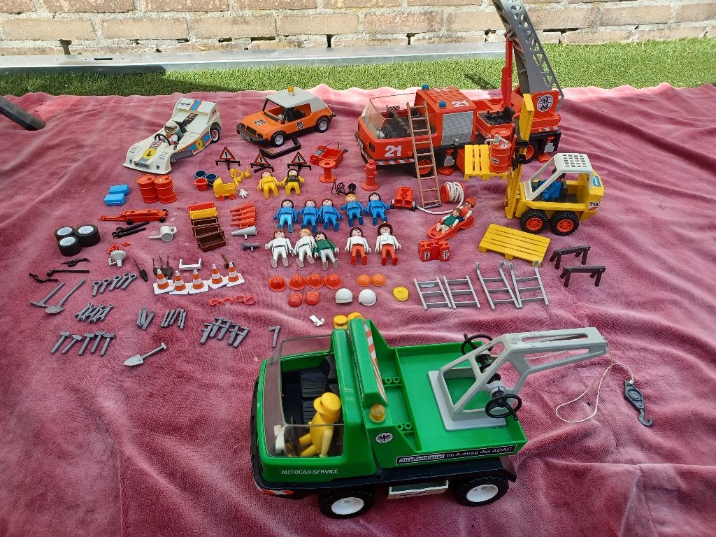 Vintage Playmobil brandweer racer autocar sleepwagen vorkhef, Kinderen en Baby's, Gebruikt, Overige thema's, Lego, Overige typen
