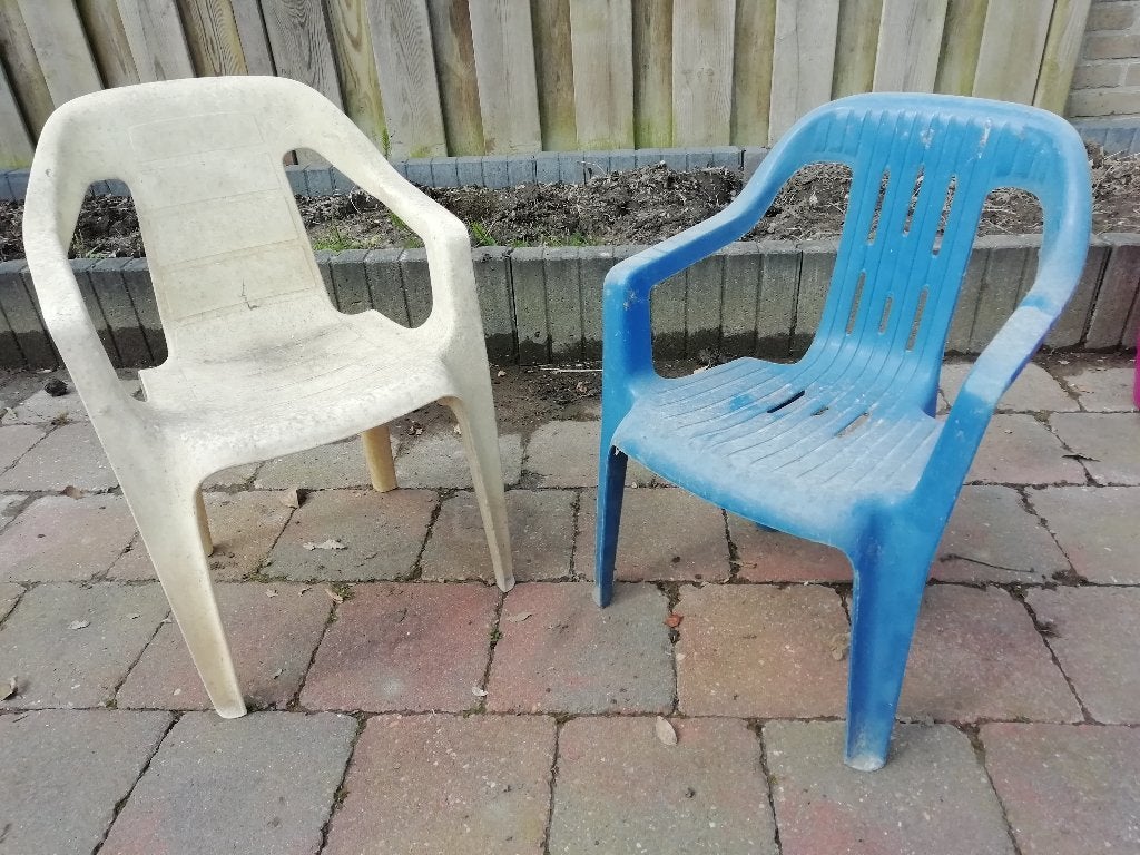 2 Tuinstoeltjes kinderen, Ophalen, Gebruikt, Kunststof, Stapelbaar