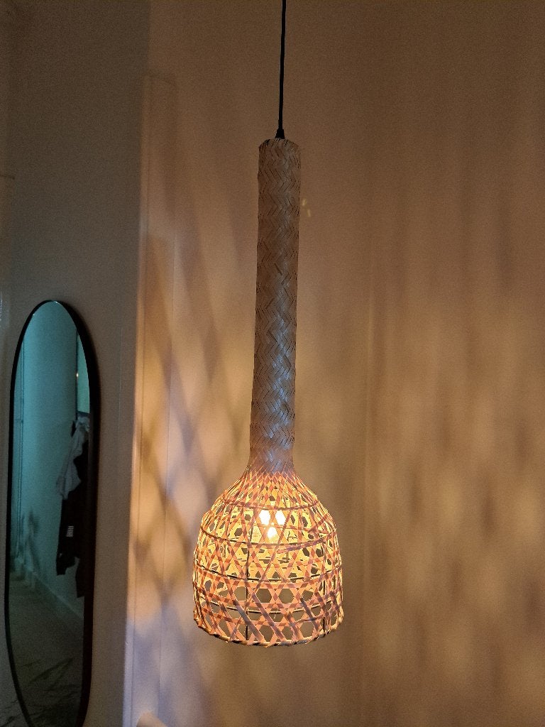 Dutchbone Hanglamp bamboe, Ophalen, Zo goed als nieuw, Natuurlijk materiaal