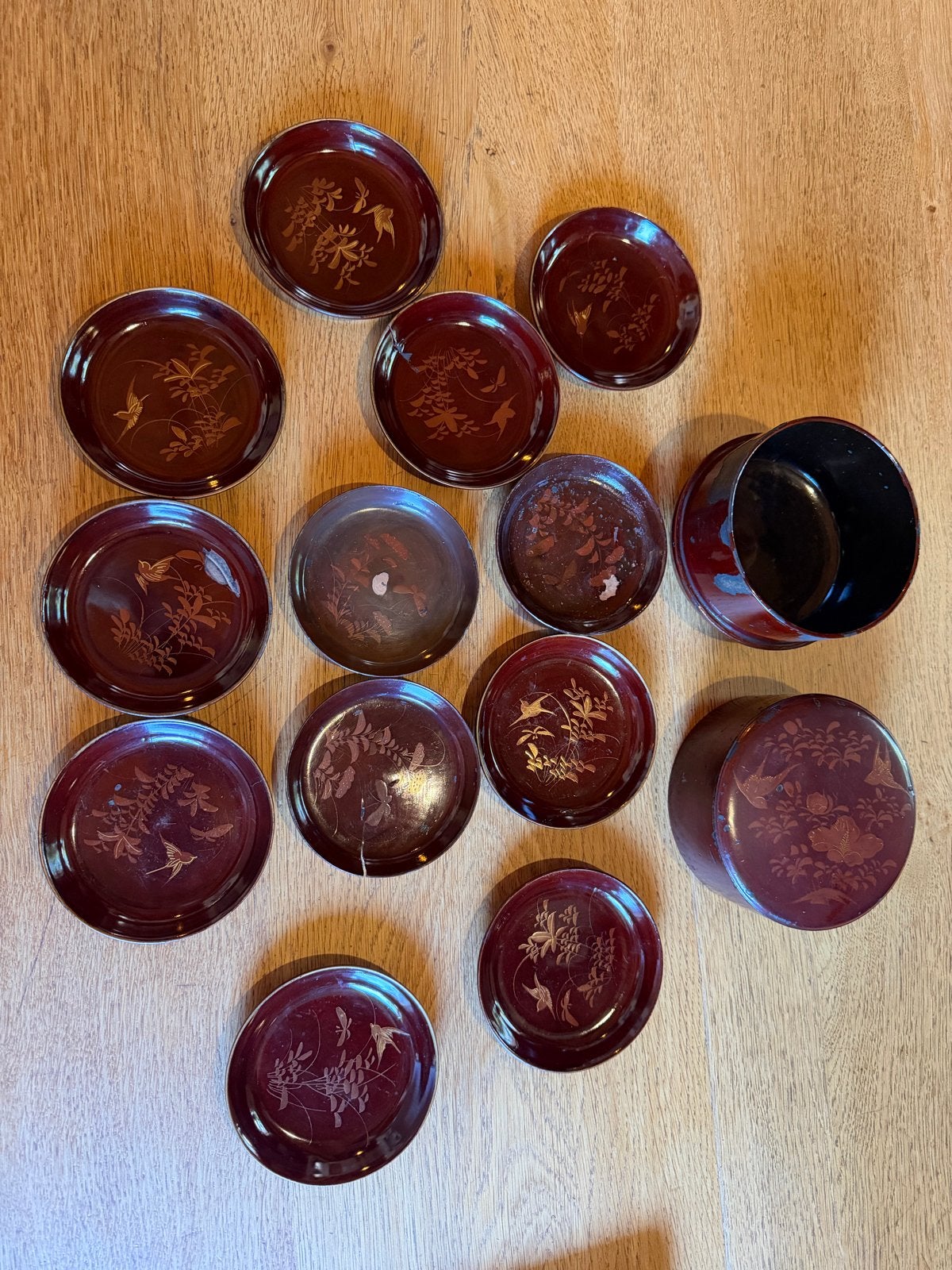Vintage Japanse onderzetters met doosje, Antiek en Kunst, Ophalen of Verzenden