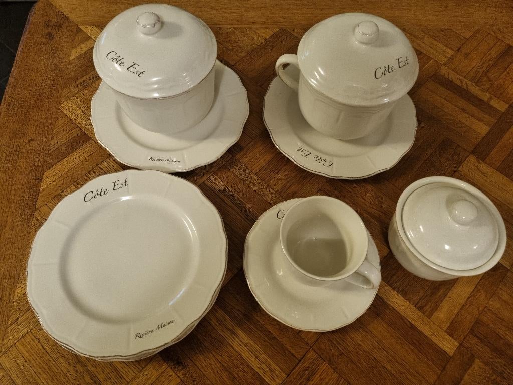 Riviera Maison Cote Est borden soepkomen suikerpot kopje, Overige typen, Nieuw, Ophalen of Verzenden, Overige stijlen