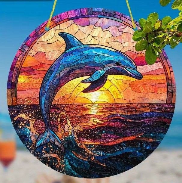 Raamhanger Dolfijn ( kleurrijk effect ), Huis en Inrichting, Woonaccessoires | Wanddecoraties, Verzenden, Meerkleurig, Nieuw, Kunststof