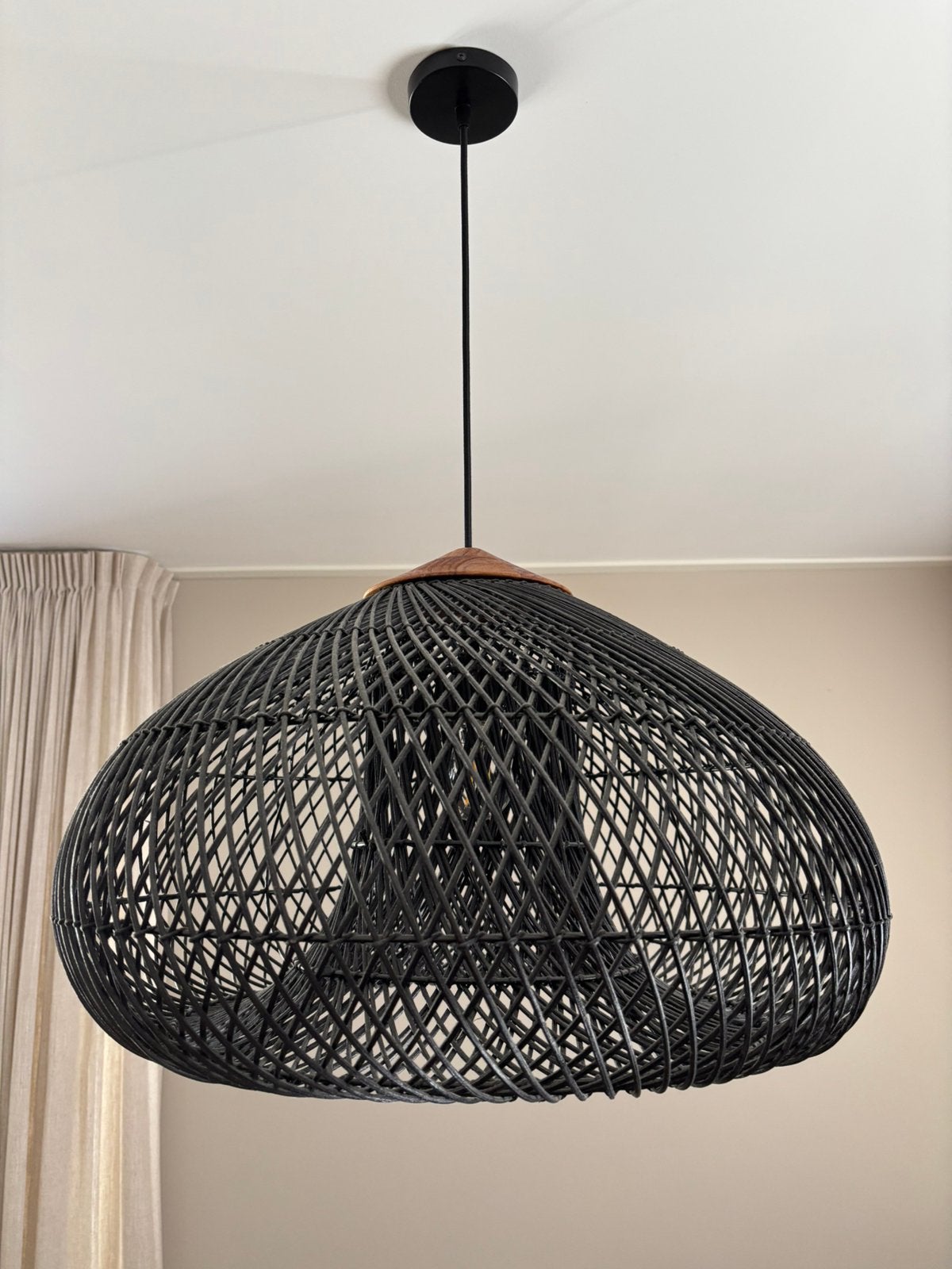 dBodhi Drum hanglamp rotan zwart 60cm, Ophalen, Zo goed als nieuw, Natuurlijk materiaal, E27 (groot)