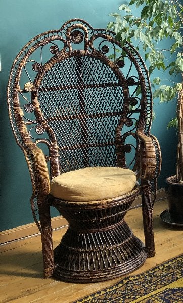 Vintage rieten pauwenstoel peacock chair rotan 1970’s, Ophalen