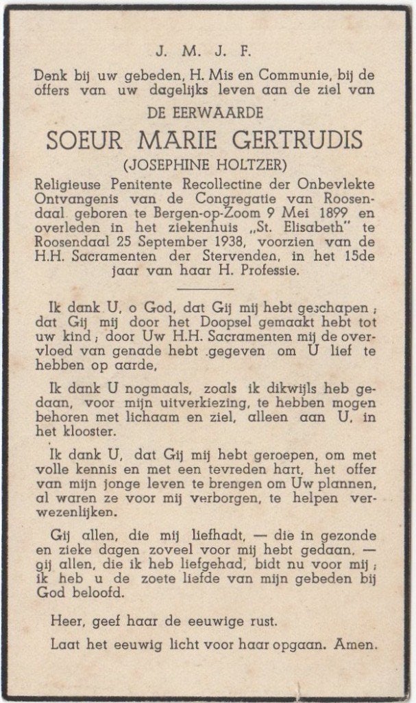 zr. Josephine Holtzer 1899 Bergen op Zoom + 1938 Roosendaal, Verzenden