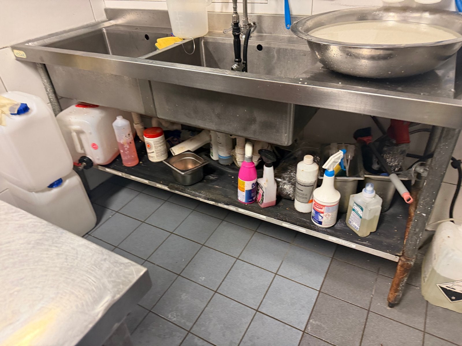 RVS Wastafel met 2 Gootstenen en Onderstel, Ophalen of Verzenden, Gebruikt