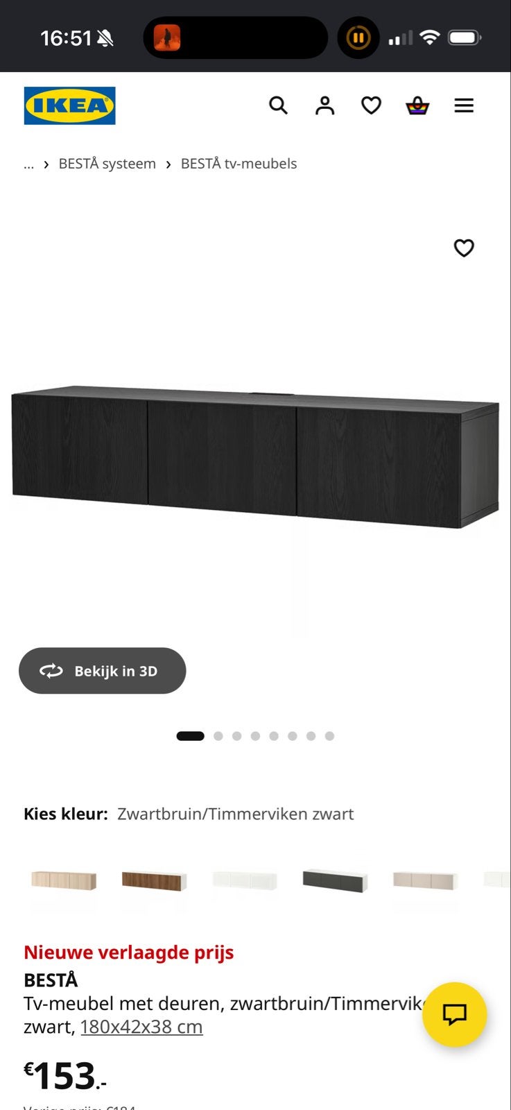 IKEA BESTÅ TV-meubel met deuren, zwartbruin/Timmerviken, Ophalen, 150 tot 200 cm, Zo goed als nieuw, Minder dan 100 cm